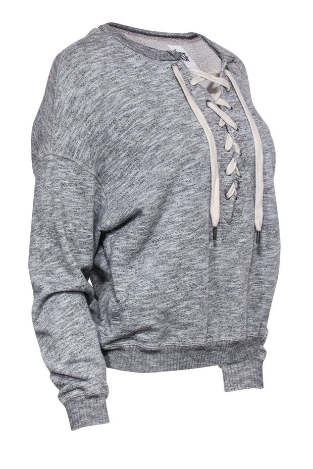 Current Boutique-NSF - Heathered Grey Lace-Up Sweatshirt Sz P