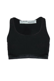 Current Boutique-Off-White - Black Ribbed Racerback Sports Bra w/ Logo Band Sz S