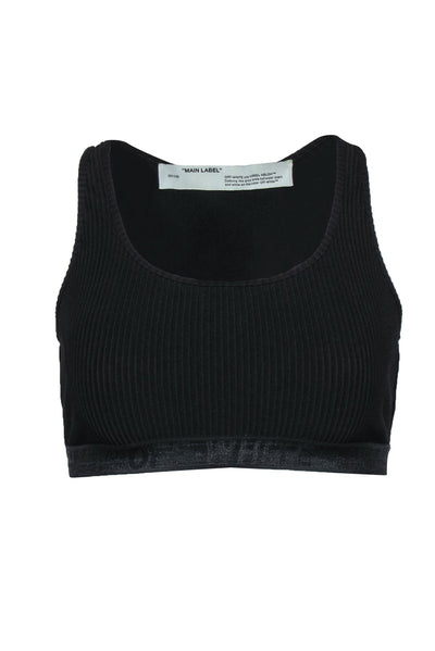 Current Boutique-Off-White - Black Ribbed Racerback Sports Bra w/ Logo Band Sz S