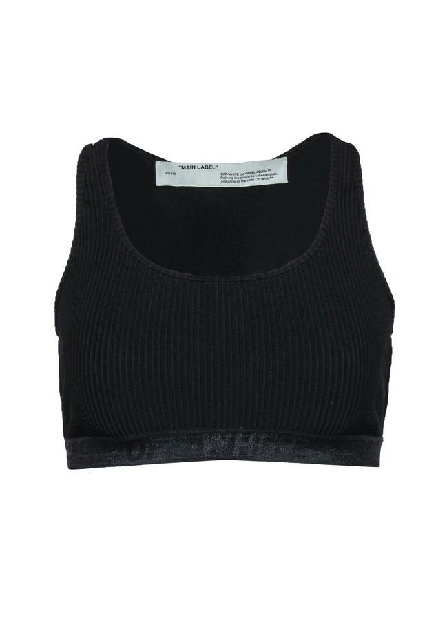 Current Boutique-Off-White - Black Ribbed Racerback Sports Bra w/ Logo Band Sz S