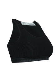 Current Boutique-Off-White - Black Ribbed Racerback Sports Bra w/ Logo Band Sz S
