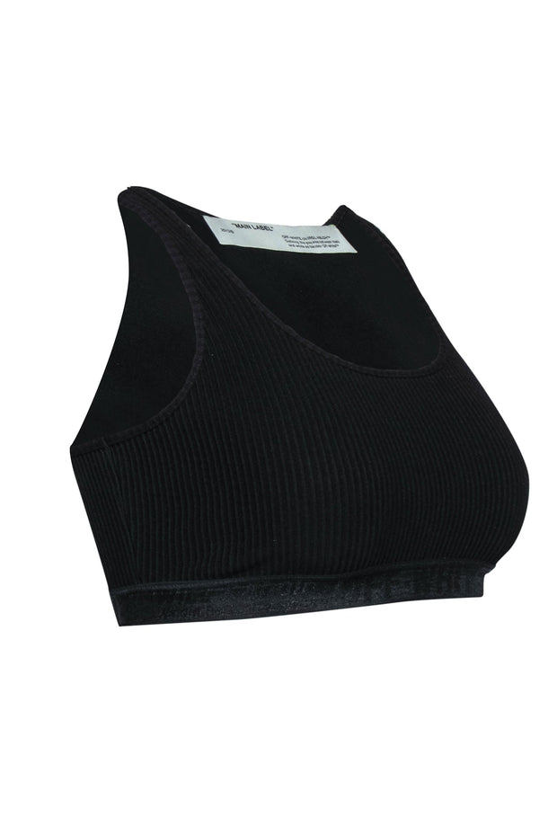 Current Boutique-Off-White - Black Ribbed Racerback Sports Bra w/ Logo Band Sz S
