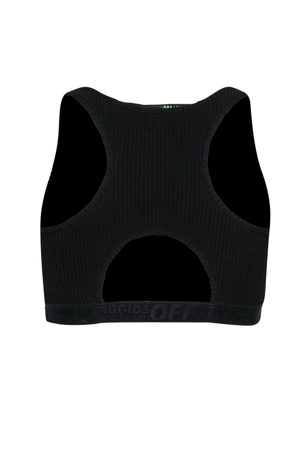 Current Boutique-Off-White - Black Ribbed Racerback Sports Bra w/ Logo Band Sz S
