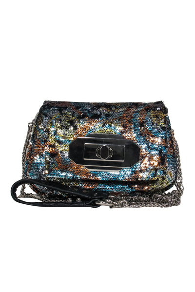 Current Boutique-orYany - Blue, Orange & Silver Sequined Mini Crossbody w/ Chain Strap