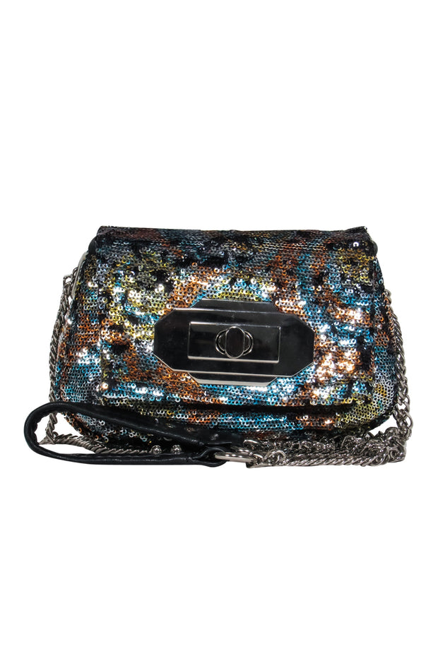 Current Boutique-orYany - Blue, Orange & Silver Sequined Mini Crossbody w/ Chain Strap