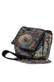 Current Boutique-orYany - Blue, Orange & Silver Sequined Mini Crossbody w/ Chain Strap