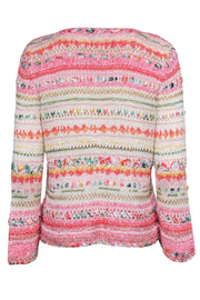 Current Boutique-Oscar de la Renta - Pink & Multicolor Woven Zipper Front Cardigan Sz L