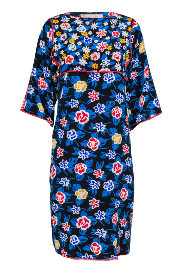 Current Boutique-Oscar De La Renta - Multi-Color Floral Print Boat Neck Dress Sz 6