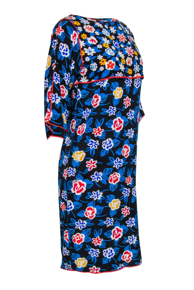 Current Boutique-Oscar De La Renta - Multi-Color Floral Print Boat Neck Dress Sz 6