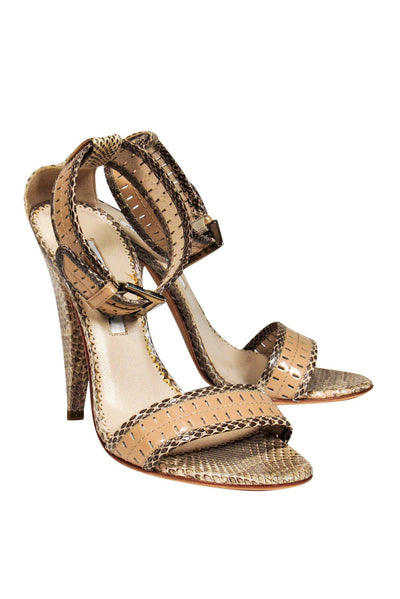 Current Boutique-Oscar de la Renta - Tan Snakeskin Anklestrap Sandals Sz 5