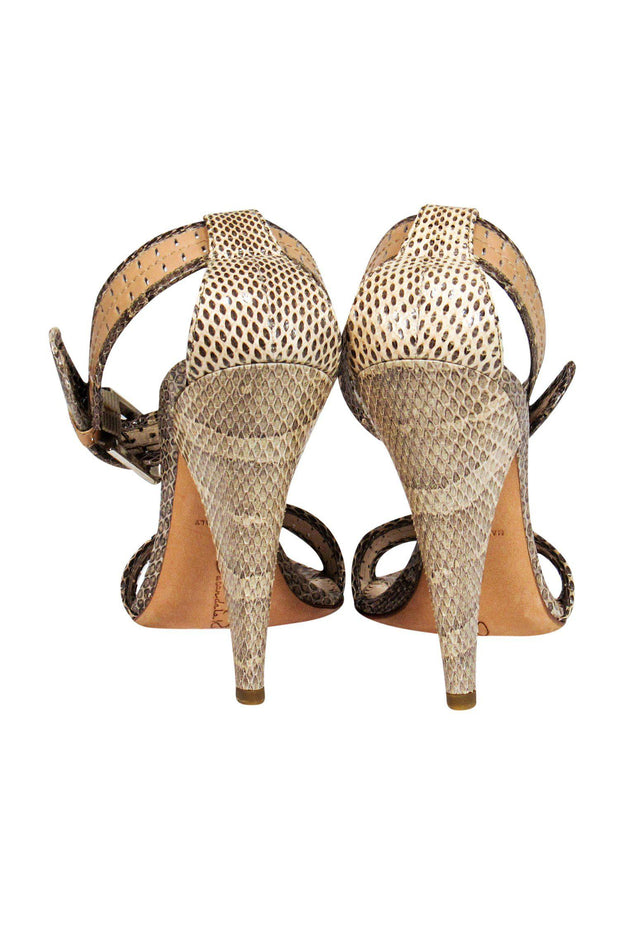 Current Boutique-Oscar de la Renta - Tan Snakeskin Anklestrap Sandals Sz 5