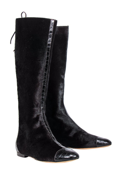 Current Boutique-Oscar de la Renta - Brown Calf Lace-Up Knee High Boots Sz 5.5