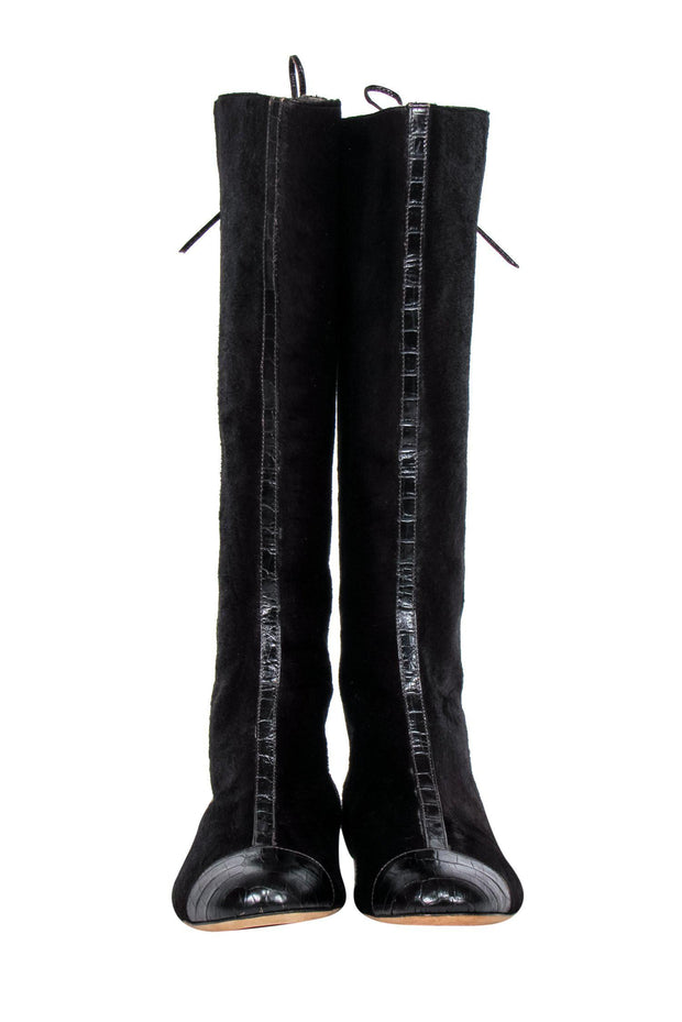 Current Boutique-Oscar de la Renta - Brown Calf Lace-Up Knee High Boots Sz 5.5