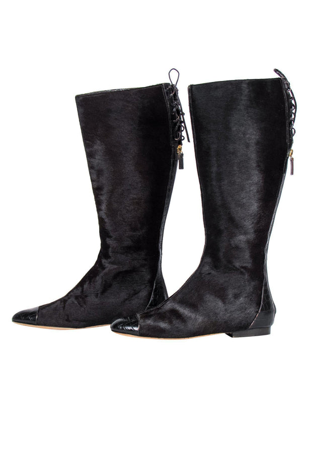 Current Boutique-Oscar de la Renta - Brown Calf Lace-Up Knee High Boots Sz 5.5