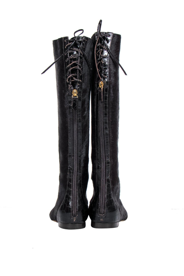 Current Boutique-Oscar de la Renta - Brown Calf Lace-Up Knee High Boots Sz 5.5