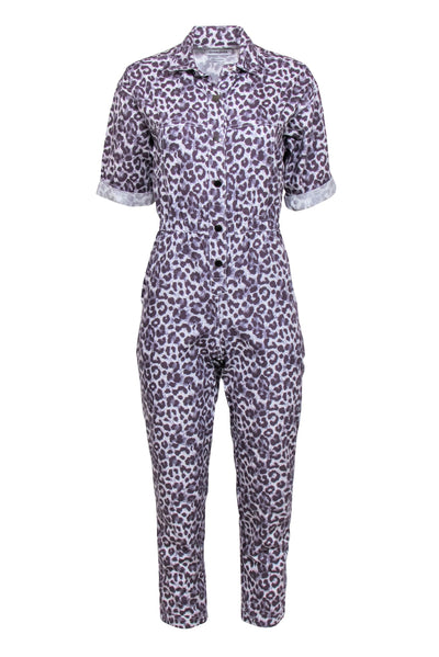 Current Boutique-Overlover - Grey Leopard Print Short Sleeve Jumpsuit Sz XS