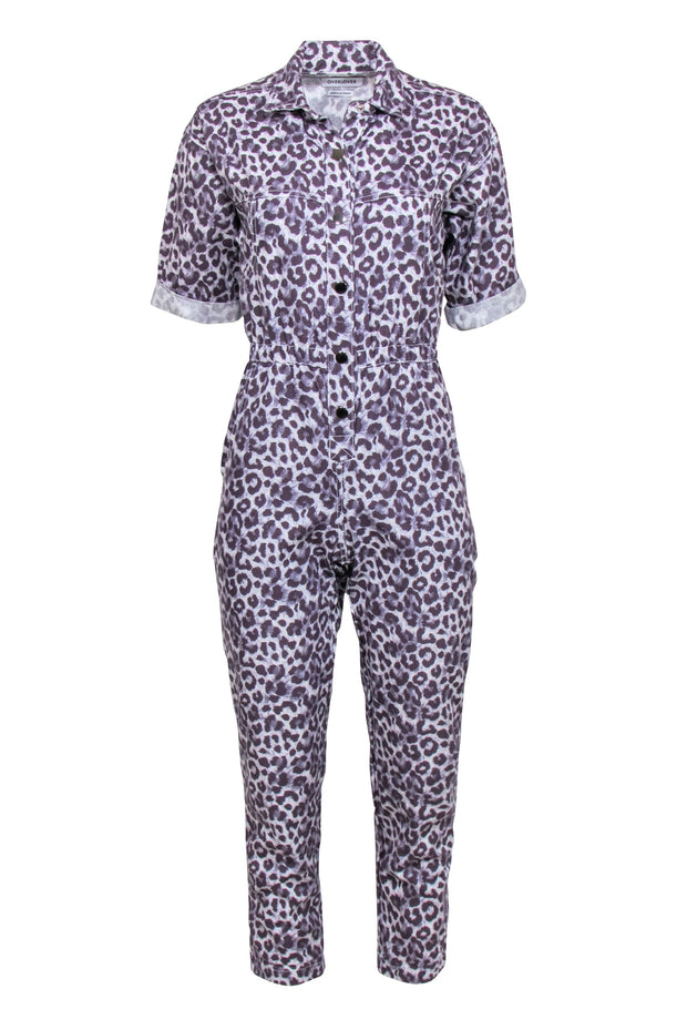 Current Boutique-Overlover - Grey Leopard Print Short Sleeve Jumpsuit Sz XS