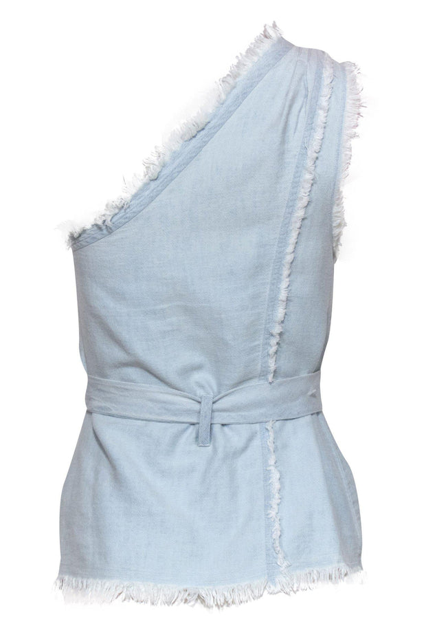 Current Boutique-Paige - Light Wash Chambray One-Shoulder Fringe "Emanuelle" Tank w/ Belt Sz XS