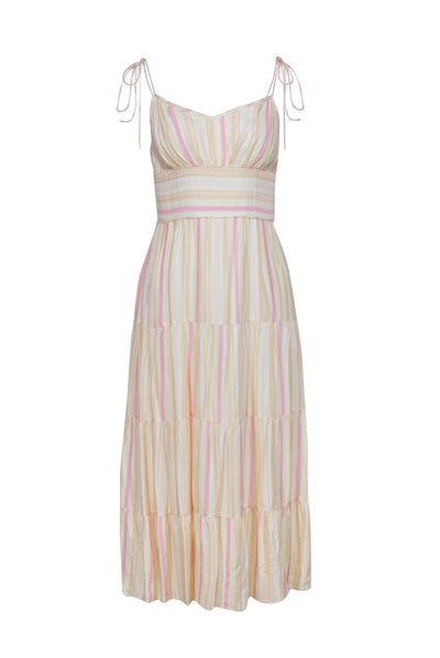 Current Boutique-Paige - Yellow & Pink Striped Sleeveless Midi Dress Sz S