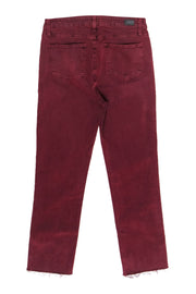 Current Boutique-Paige - Maroon High-Waisted Straight Leg Raw Hem Jeans Sz 30
