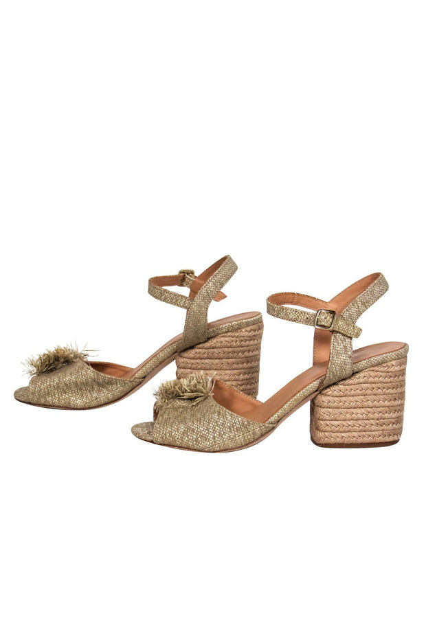 Current Boutique-Paloma Barcelo - Beige Woven Fringed Textile Block Heels Sz 8.5