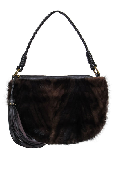 Current Boutique-Paolo Masi - Brown Leather Shoulder Bag w/ Mink Fur