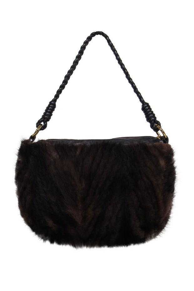Current Boutique-Paolo Masi - Brown Leather Shoulder Bag w/ Mink Fur