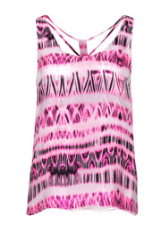 Current Boutique-Parker - Pink Printed Silk Racerback Tank Sz S