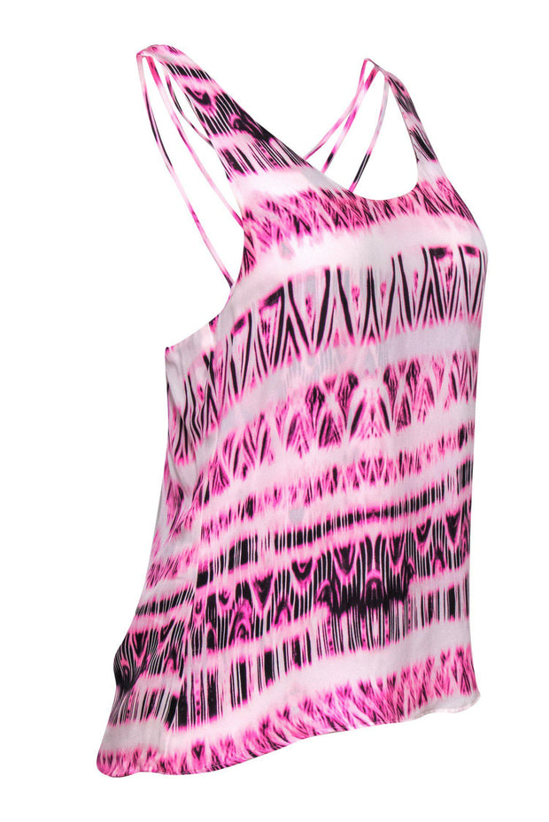 Current Boutique-Parker - Pink Printed Silk Racerback Tank Sz S