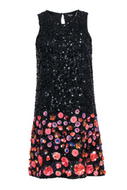 Current Boutique-Parker - Black Sequin Sleeveless Shift Dress w/ Floral Embellishment Sz 4