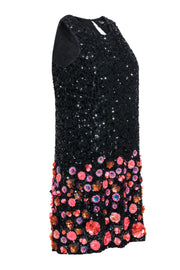 Current Boutique-Parker - Black Sequin Sleeveless Shift Dress w/ Floral Embellishment Sz 4