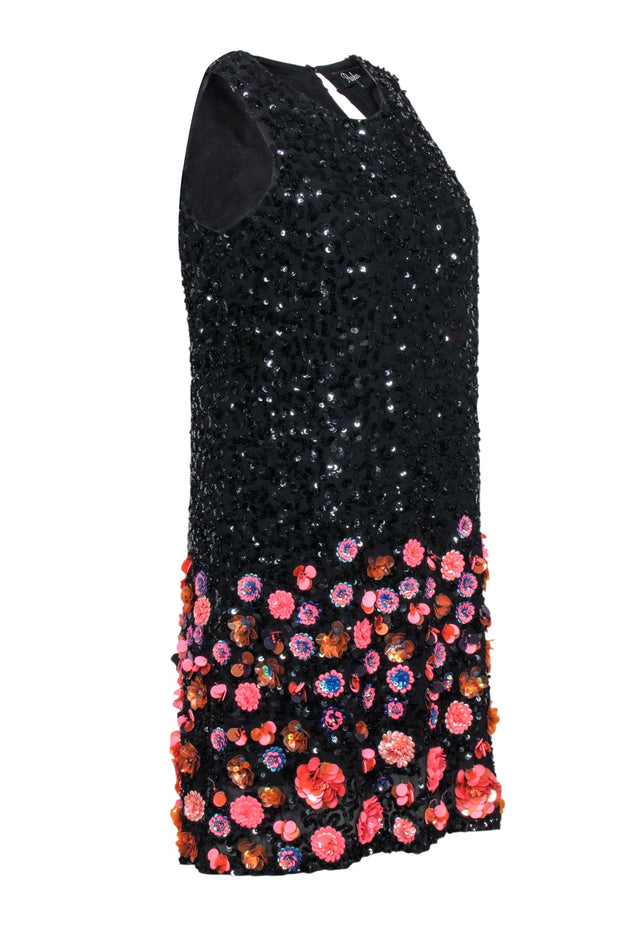 Current Boutique-Parker - Black Sequin Sleeveless Shift Dress w/ Floral Embellishment Sz 4