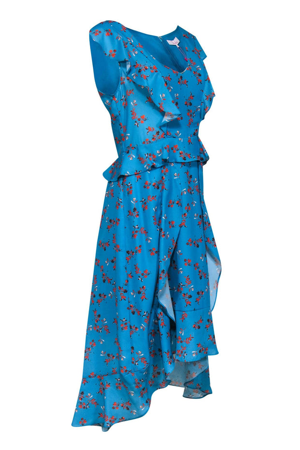 Current Boutique-Parker - Robin’s Egg Blue & Orange Floral Ruffled "Prairie" Maxi Dress Sz M