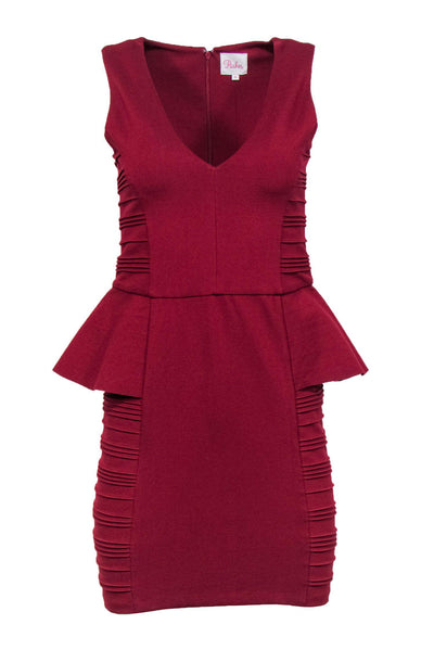 Current Boutique-Parker - Maroon Peplum Ribbed Sheath Dress Sz M