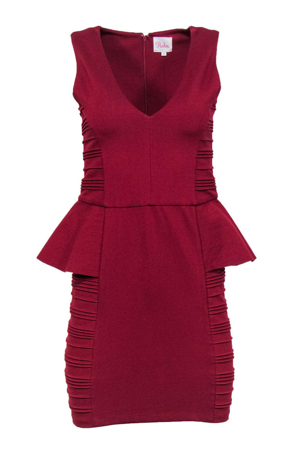 Current Boutique-Parker - Maroon Peplum Ribbed Sheath Dress Sz M