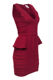 Current Boutique-Parker - Maroon Peplum Ribbed Sheath Dress Sz M