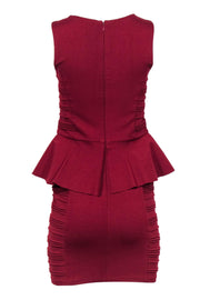 Current Boutique-Parker - Maroon Peplum Ribbed Sheath Dress Sz M