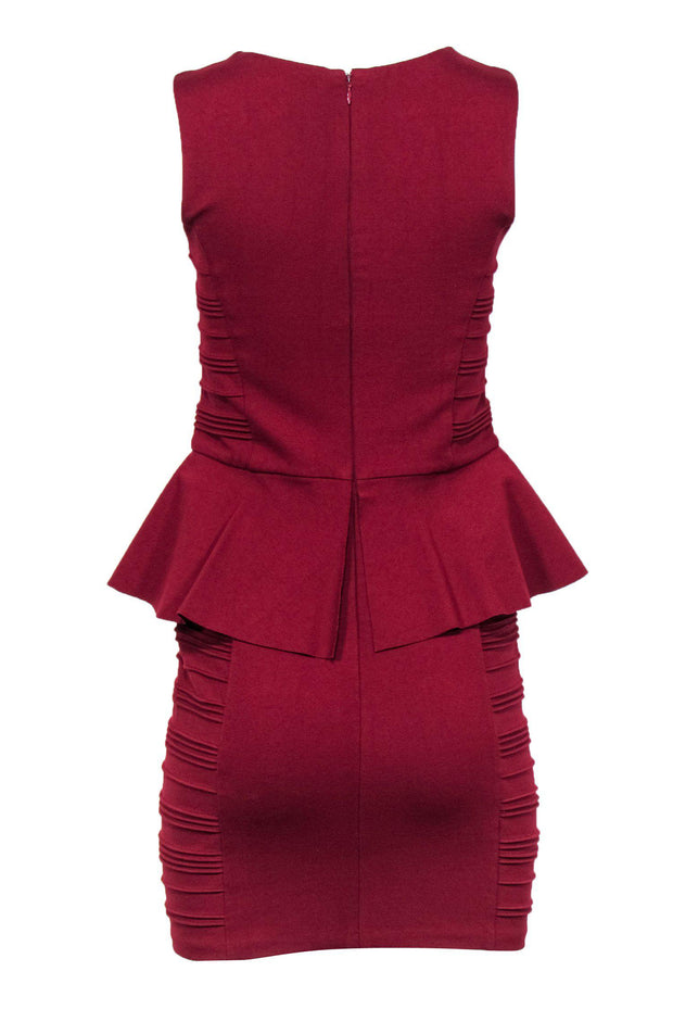 Current Boutique-Parker - Maroon Peplum Ribbed Sheath Dress Sz M
