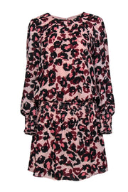 Current Boutique-Parker - Light Pink, Maroon & Black Leopard Print Drop Waist Dress Sz M