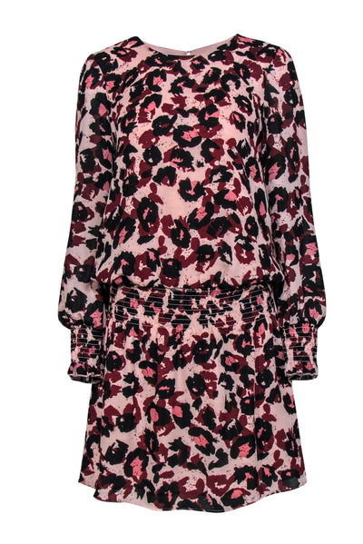 Current Boutique-Parker - Light Pink, Maroon & Black Leopard Print Drop Waist Dress Sz M