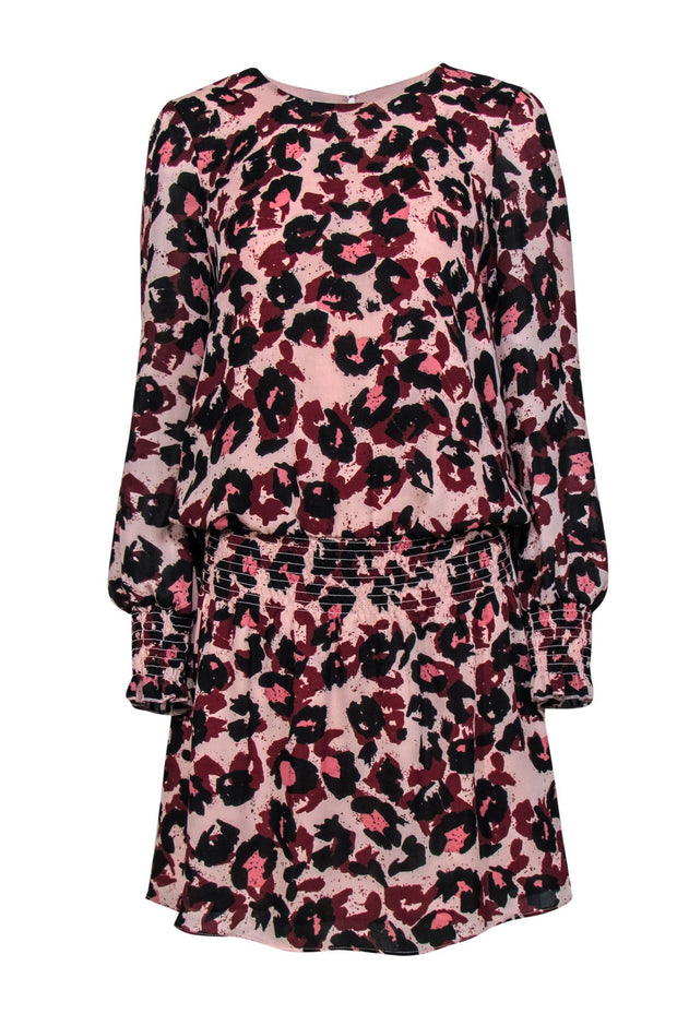Current Boutique-Parker - Light Pink, Maroon & Black Leopard Print Drop Waist Dress Sz M