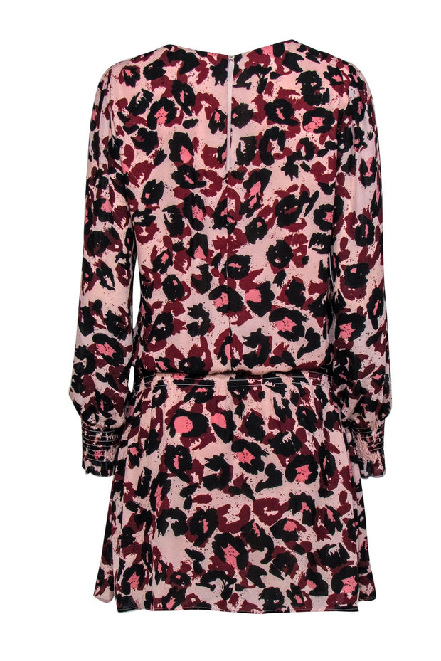 Current Boutique-Parker - Light Pink, Maroon & Black Leopard Print Drop Waist Dress Sz M