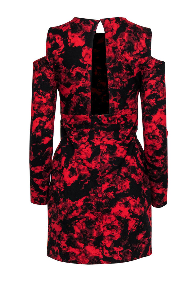 Current Boutique-Parker - Black & Red Floral Print Cold Shoulder Bodycon Dress Sz M