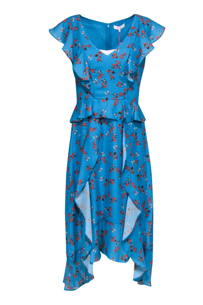 Current Boutique-Parker - Robin Egg Blue & Orange Floral Ruffled "Prairie" Maxi Dress Sz M