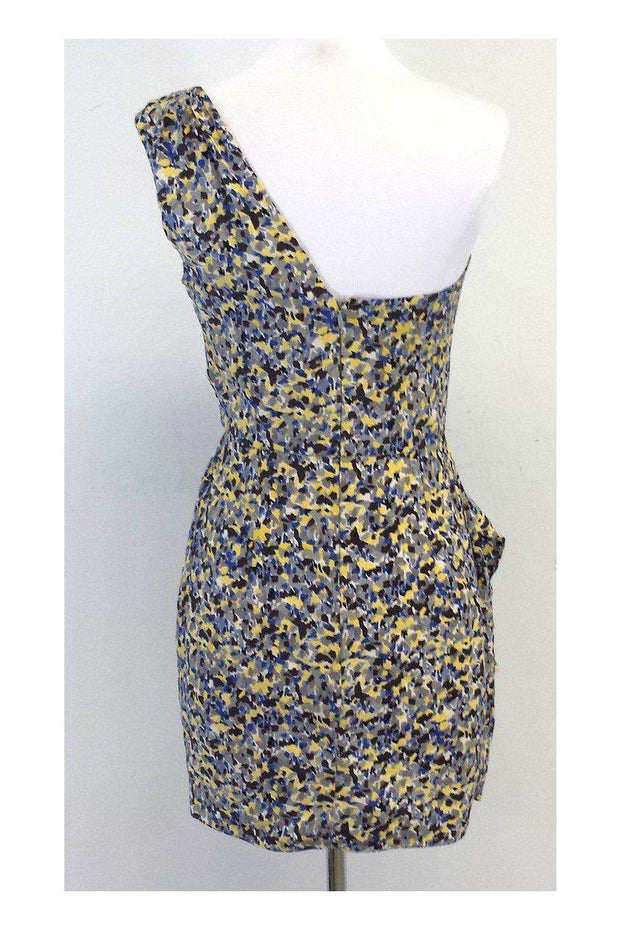 Current Boutique-Parker - Blue & Yellow Silk One Shoulder Dress Sz S
