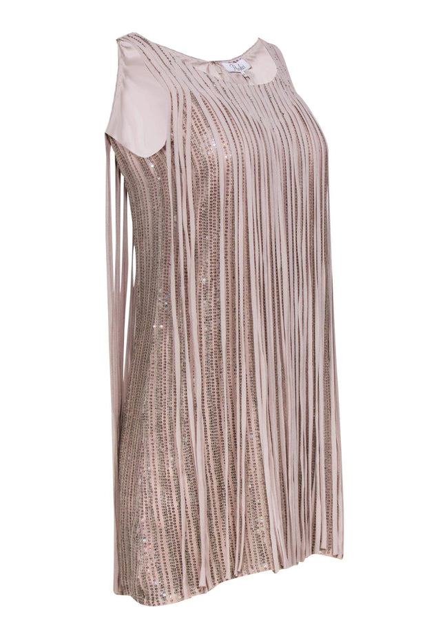 Current Boutique-Parker - Nude Fringe & Sequined Shift Mini Dress Sz XS