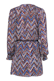 Current Boutique-Parker - Rusty Brown, Blue & Beige Printed Silk Plunge Dress Sz XS