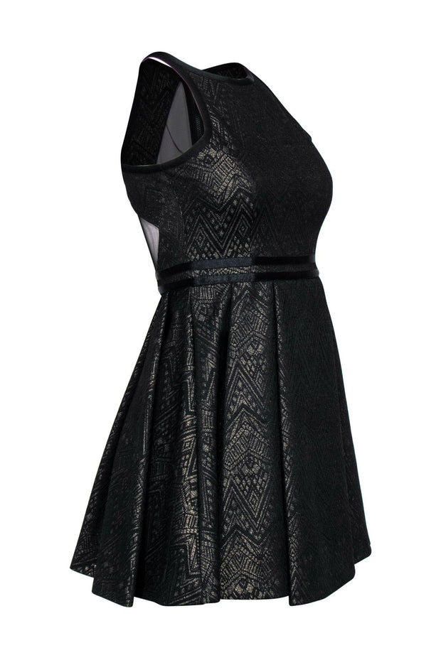 Current Boutique-Parker - Black & Gold Art Deco Fit & Flare Dress Sz XS