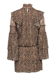 Current Boutique-Parker - Tan Leopard Print Ruffle Fit & Flare Dress Sz XS