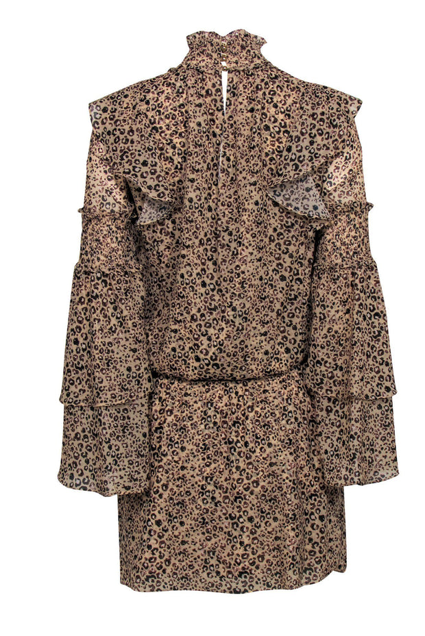 Current Boutique-Parker - Tan Leopard Print Ruffle Fit & Flare Dress Sz XS